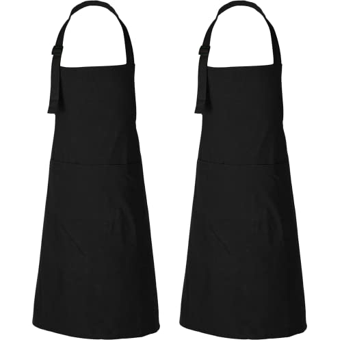 RAJRANG 2 Pack Black Kitchen Aprons for Women with Pockets BiB Aprons for Cooking BBQ Chef Apron for Men 35x27 Inch (2 Count)