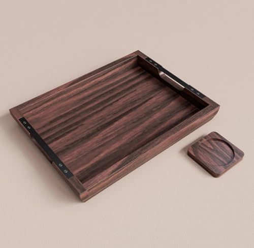 Large 17x13 inch Acacia Wood Serving Tray with Handles