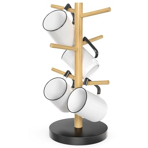 Bamboo Coffee Mug Tree with 6 Hooks (6 Count)