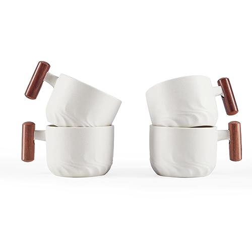 2.5oz Ceramic Espresso Cups with Wooden Handle