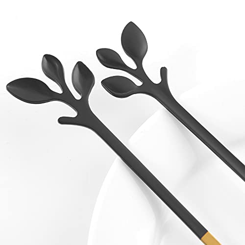 Elegant Black & Gold Leaf Coffee Spoons (10 Count)