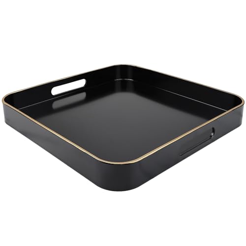 Black Square Decorative Tray with Handles