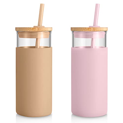 20 oz Glass Tumbler with Lids and Straws