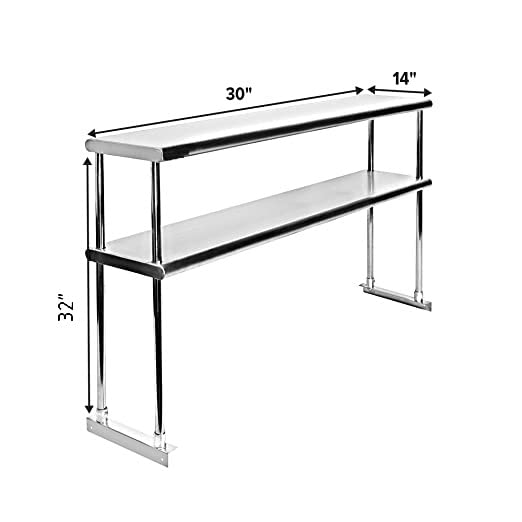 NSF Certified 18 Gauge Heavy Duty Stainless Steel Double overshelf with Brackets for Kitchens