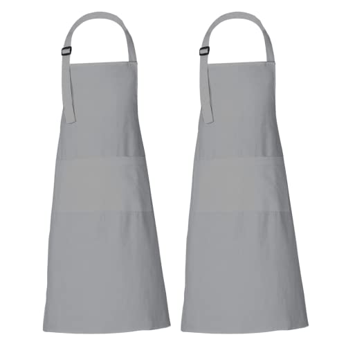 Chef Apron Set of 2 with 3 Pockets 100% Cotton Kitchen Cooking Adjustable Bib Aprons High (2 Count)