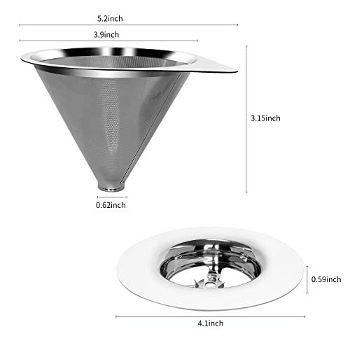 Pour Over Coffee Dripper Reusable Coffee Filter Paperless Coffee Filter Stainless Steel Pour Over Coffee Maker Cone Coffee Dripper for 1