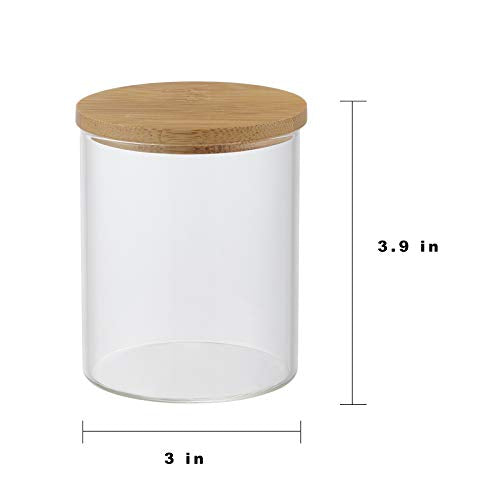 2 Pack Glass Qtip Holder Dispenser with Bamboo Vanity Tray