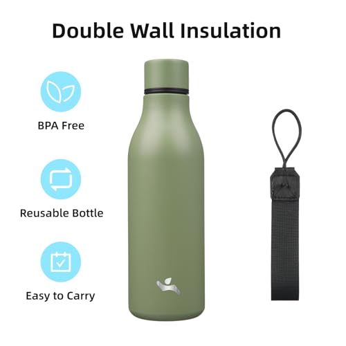 18 oz Insulated Stainless Steel Metal Water Bottle with Strap