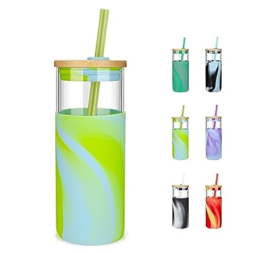 20 oz Glass Tumbler with Lids and Straws