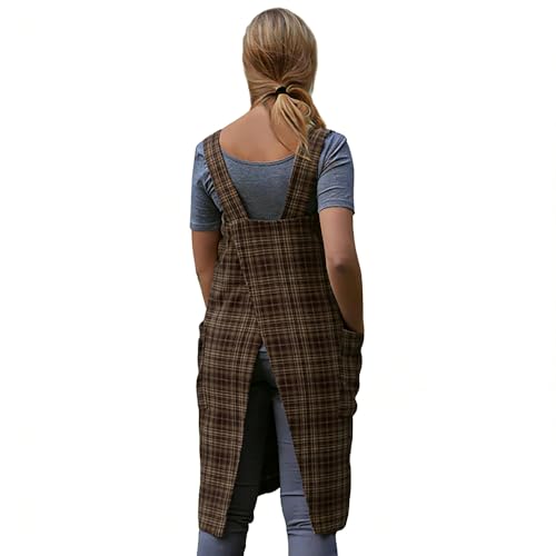 Women's Pinafore Square Apron Baking Cooking Gardening Works Cross Back Cotton