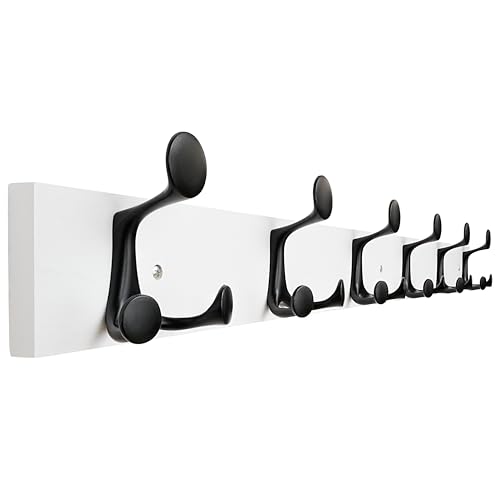 39 Inch White Wood Coat Rack Wall Mount with 6 Triple Hooks (2 Count)