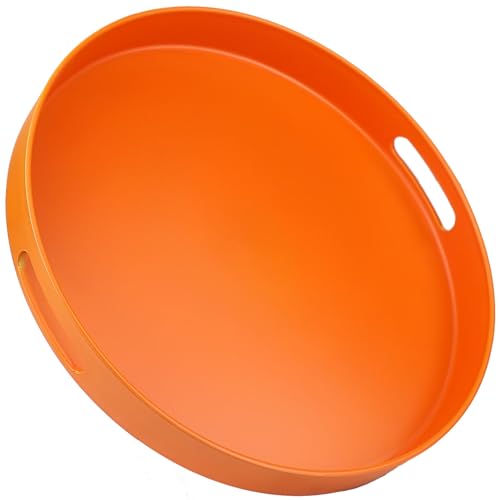 Round Orange Decorative Serving Tray with Handles