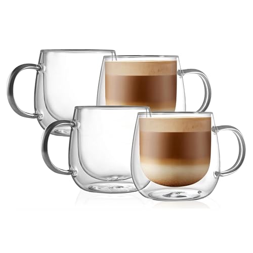 16oz Double Walled Glass Coffee Mugs (4 Count)