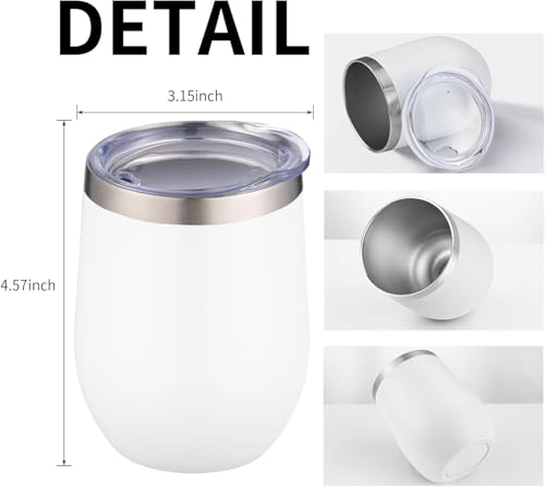 12oz 6 Pack Wine Tumbler Glasses with Lid Stemless Double Wall Vacuum Stainless Steel Travel Tumbler Keeping Cold & Hot for Wine (6 Count)