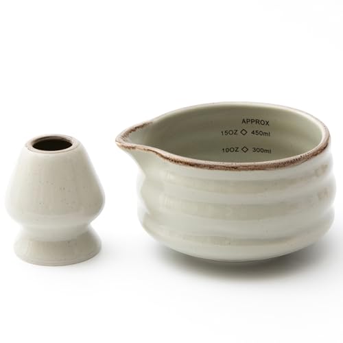 Ceramic Matcha Bowl with Bamboo Whisk Holder