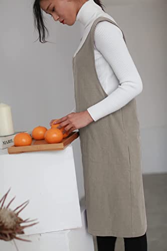 Cotton Linen Apron Halter CrossBack Bandage Aprons Japanese Style X Shape Pocket