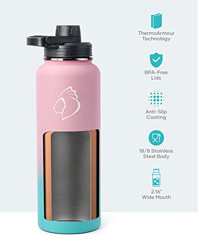 40oz Insulated Stainless Steel Water Bottle with Straw & 3 Lids