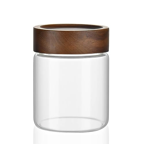 12 oz 350 ml Clear Glass Storage Canister with Airtight Wooden Lid