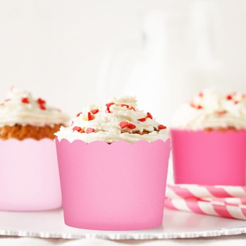 120Pcs Valentine's Day Pink Paper Baking Cups Scalloped Edge Cupcake Wrappers Gradient Pink Cupcake Muffin Cases for Valentine Wedding Birthday Baby Shower (120 Count)