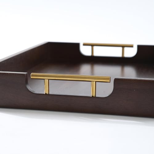 Acacia Wood Ottoman Tray with Handles 16.7" x 12.8"