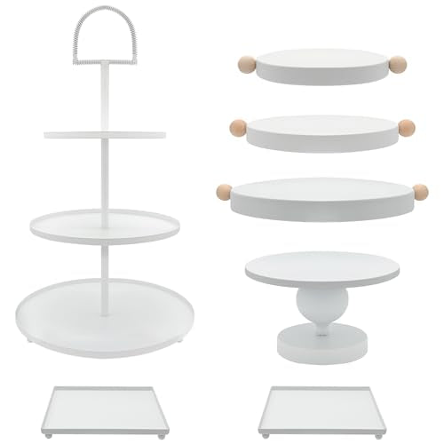 Set of 7 White Cake Stands Metal Dessert Display Holder Table Decor (7 Count)