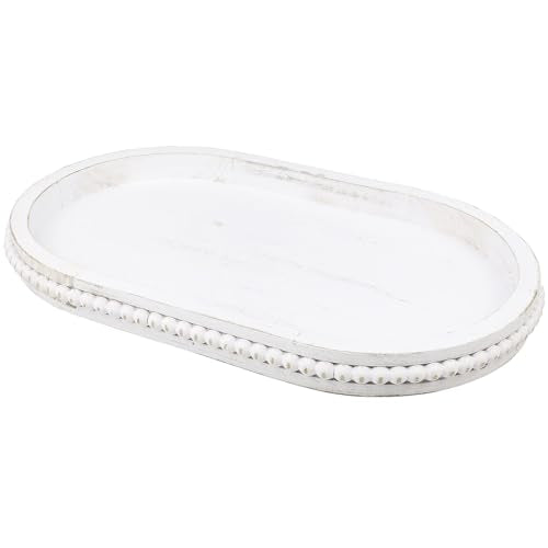 Oval Wood Serving Tray with Wooden Beads