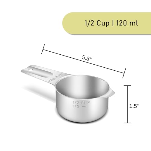 2PCS 1/2CUP (120ML, 4OZ) Measuring Cup, 18/8(304) Stainless Steel