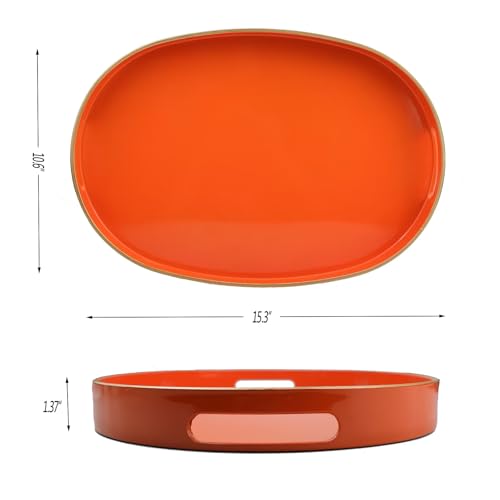 Orange Oval Decorative Tray with Handles