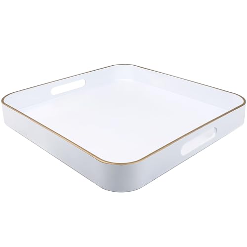White Square Decorative Tray with Handles