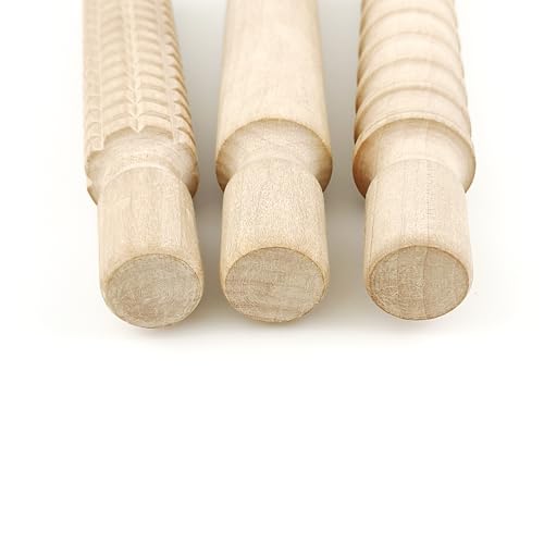 3 Pack 8 Inch Wooden Textured Rolling Pins (3 Count)