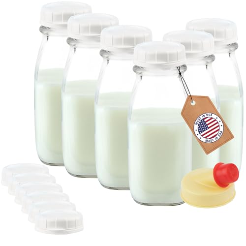 12oz Square Glass Creamer Bottles with Lids (6 Count)