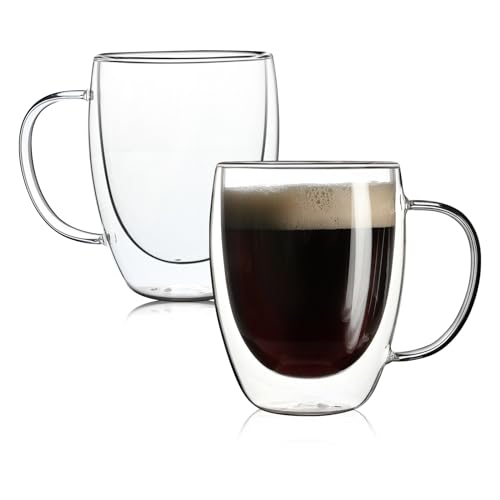 2 Pack Double Walled Glass Coffee Mugs with Handles (2 Count)