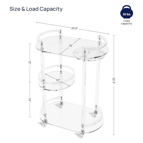 Acrylic Bar Cart with 4 Lockable Wheels