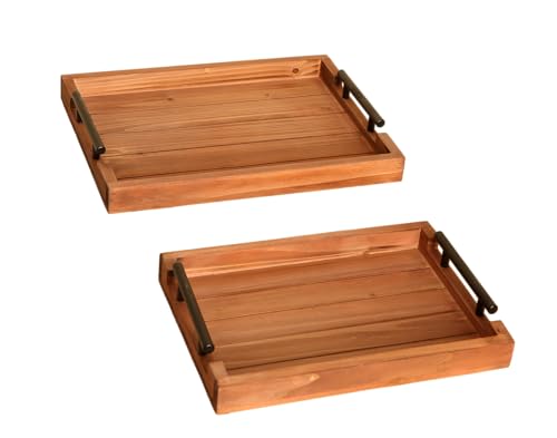 2Pc Nested Vintage Wooden Serving Tray Set