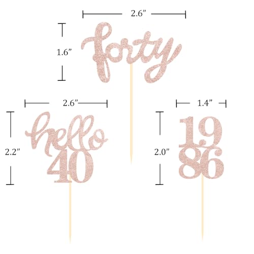 Rose Gold Glitter 40th Birthday Cupcake Toppers (24 Count)