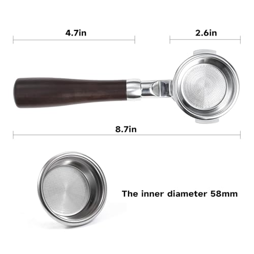 58mm Bottomless Portafilter with Double Shot Filter Basket & Wood Handle for Breville Oracle