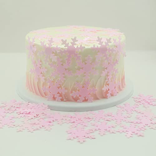 50Pcs Pink Edible Cupcake Cake Toppers Snowflake Cake Decorations for Christmas Winter Frozen Theme Party Supply Decoration (50 Count)