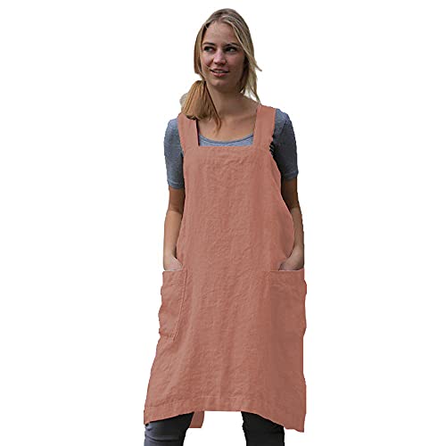 Women's Pinafore Square Apron Baking Cooking Gardening Works Cross Back Cotton