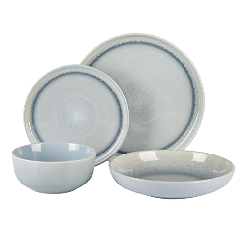 Juno Moon 16 Piece Reactive Blue Double Bowl Dinnerware Set
