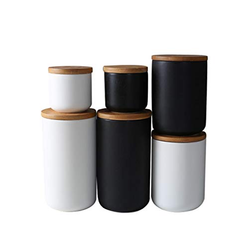 Ceramic Storage Containers with Airtight Seal Bamboo Lids Kitchen Canisters for Sugar Coffee Tea Spice Seasoning