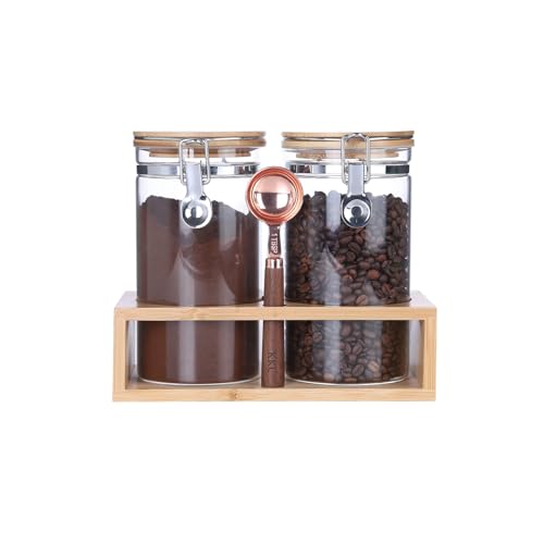 Glass Canister Set Airtight Clamp Jar with Scoop Rack 40oz (2 Count)
