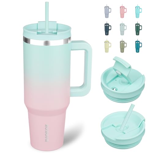 40 oz Insulated Tumbler with Handle & Straw