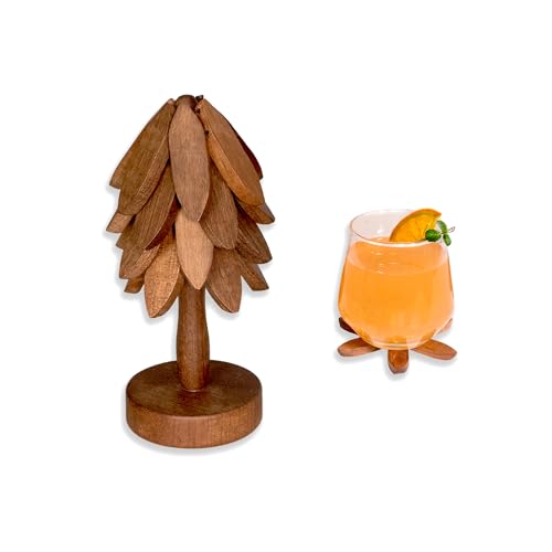 Wooden Tree Shaped Coasters Set for Coffee Table (4 Count)