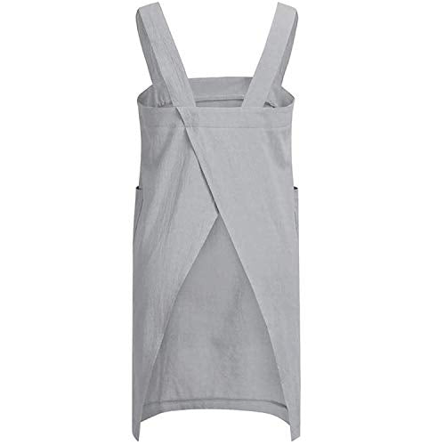 Cotton Linen Apron Cross Back Apron for Women with Pockets Pinafore Dress for Baking Cooking