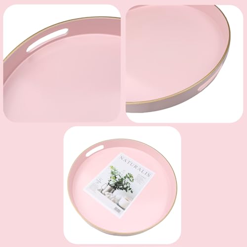 Pink Round Decorative Tray with Handles