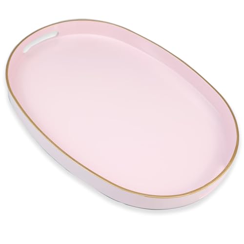 Pink Oval Decorative Tray with Handles