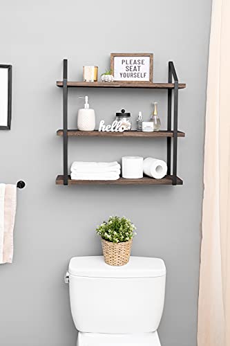 3 Tier Floating Wall Shelf Wood Hanging Shelf with Brackets 23.5 Inch