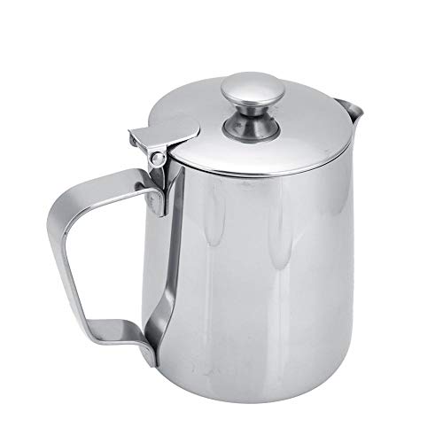 Stainless Steel Coffee Cup Mug Milk Frothing Pitcher Jug with Lid for Latte Coffee Art for Office Kitchen with handle