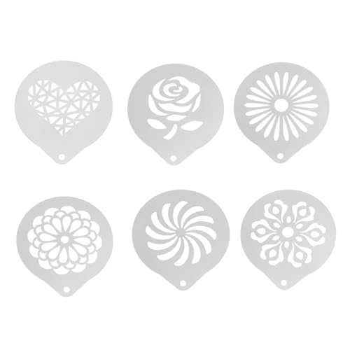 6 Pcs Coffee Stencils Diy Coffee Decorating Moulds for Cappuccino Latte Art Cupcakes Oatmeal Hot Chocolate Easy