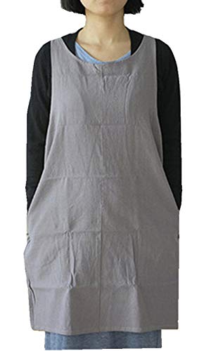 Soft Cotton Linen Apron Solid Color Halter Cross Bandage Aprons Japanese Style X Shape Double Pockets Kitchen Cooking Clothes Gift for Women Chef Housewarming